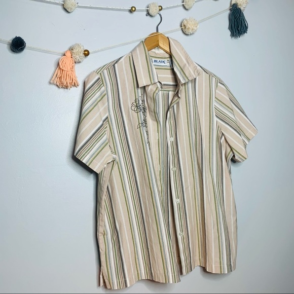 VINTAGE y2k striped button up embroidered popover - Picture 6 of 9